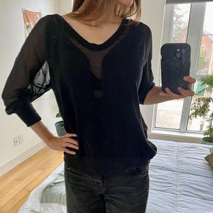 Vintage French Connection Cotton Top with Sheer Mesh Trim